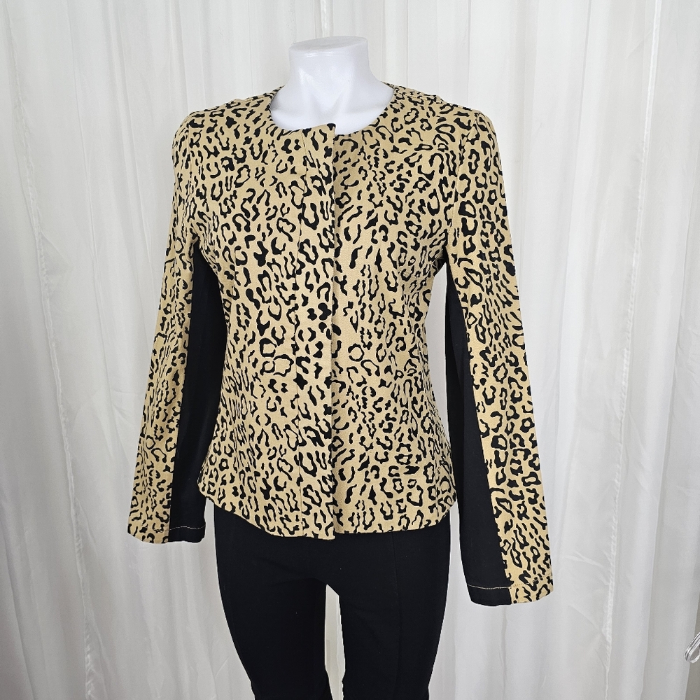 MetroStyle Leopard Print Zip Up Collarless Jacket Y2K Animal 6